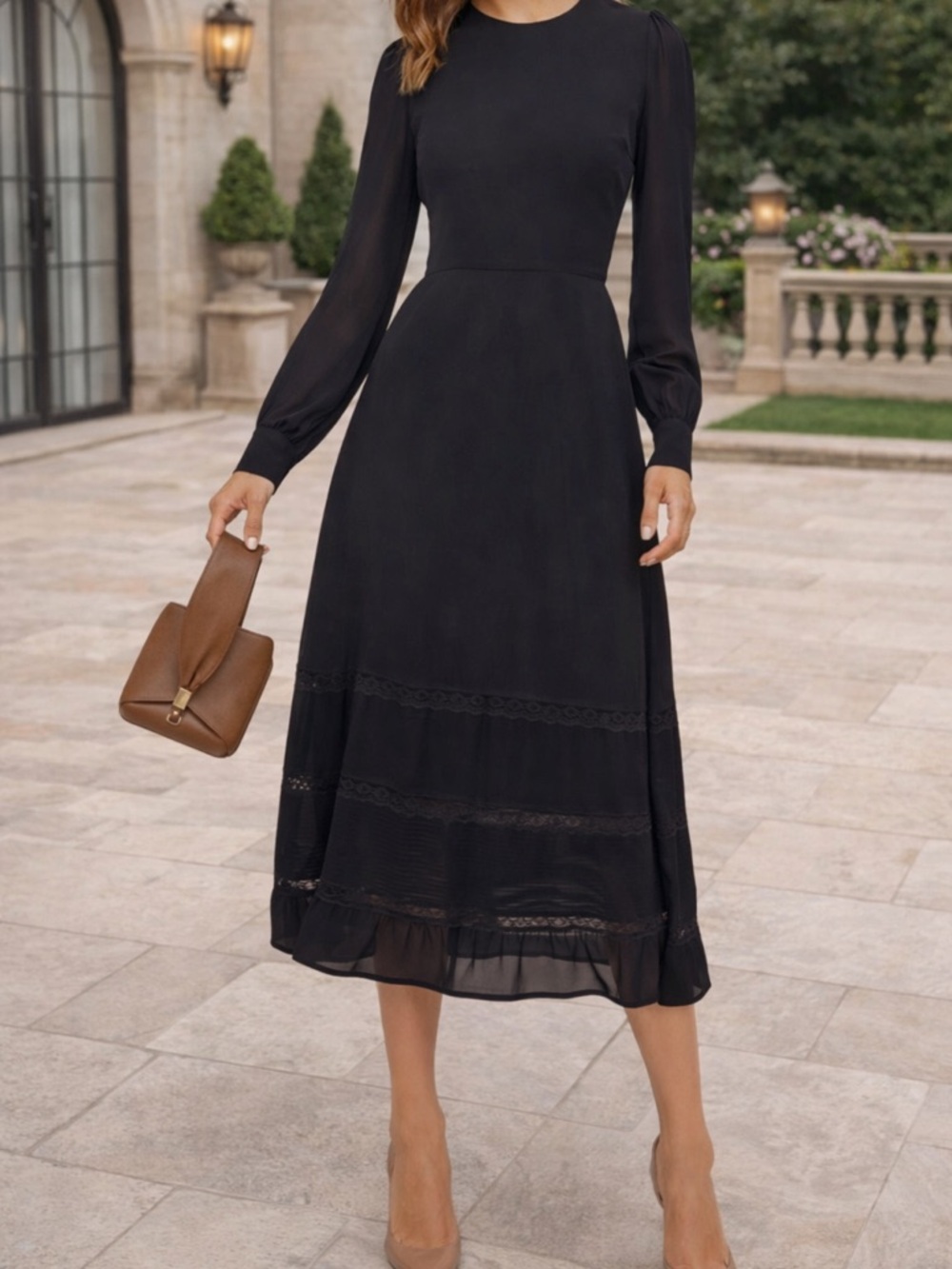 Reformation Black Long-Sleeve Midi Dress